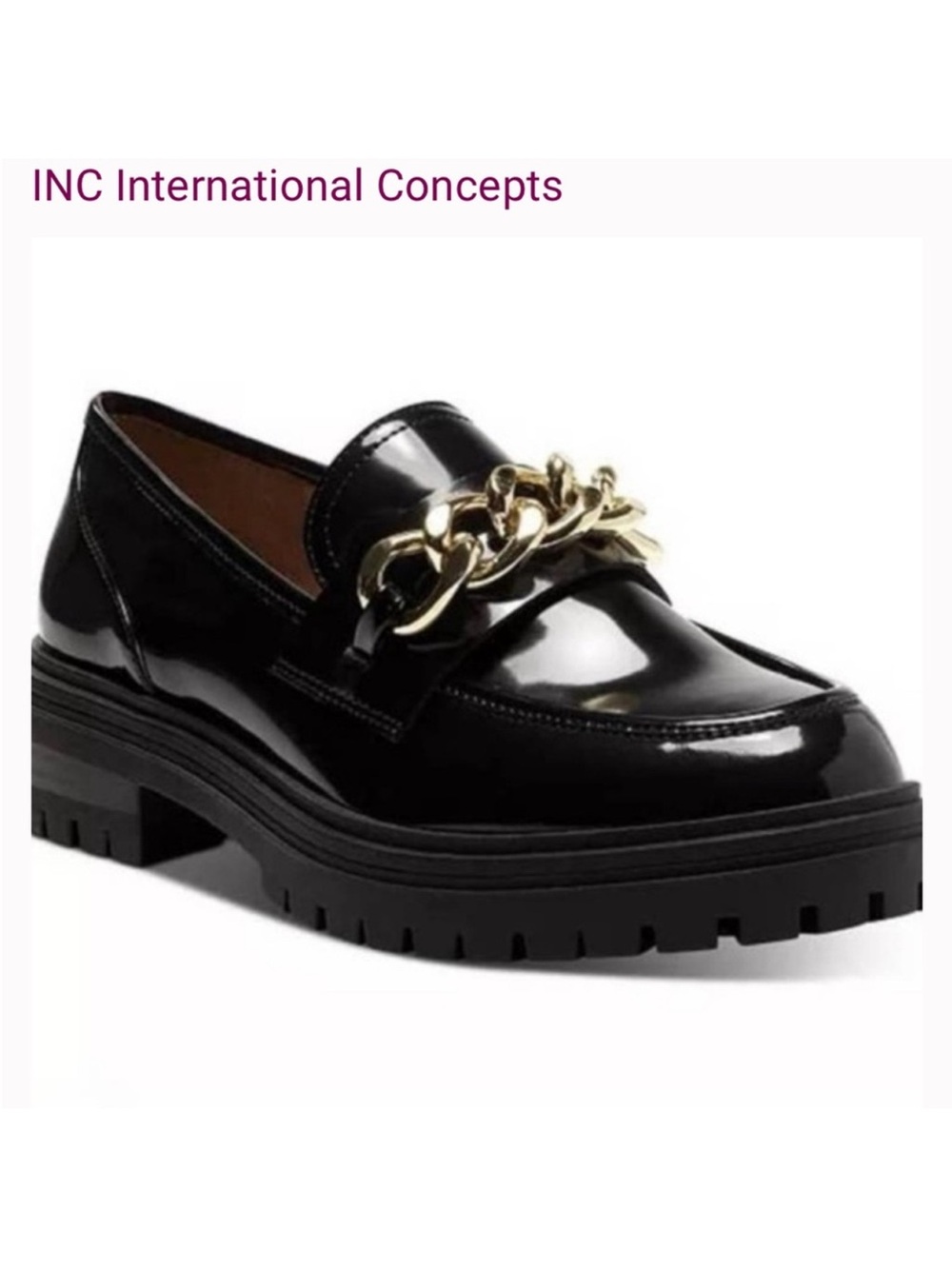 INC International Concepts Brea Black Patent Chain
Platform Loafers Size 8.5